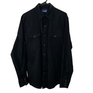 Wrangler Pearl Snap Shirt M Men Black Western Long Sleeve Chest Pockets Rodeo